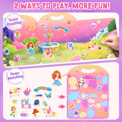 JoyCat Reusable Sticker Book Set (3-Pack): Unicorn, Fairies, Mermaid - 90 Pcs Stickers for Toddlers, Kids Sticker Activity Book, Road Trip Travel Toys, Party Favors, Birthday Gifts for Baby Girls