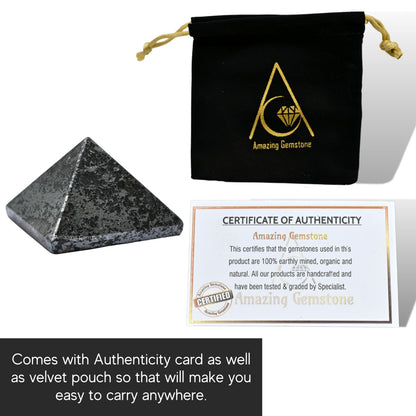 Amazing Gemstone Hematite Pyramid Crystal Healing Stones - 1" Great Pyramid Figurine of Natural Stone Pyramid for Meditation, Reiki, Chakra Balancing and Crystal Pyramids Grid
