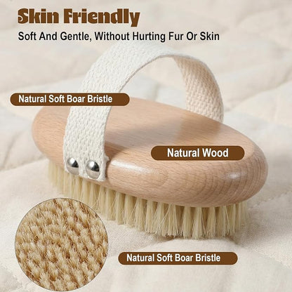 Professional Dog Brush Boar Bristle, Pet Palm Brush For Short Haired Dogs, Flea Comb Cat Brushes For Indoor Cats, Soft Bristle Pet Brushes, Non-Slip Grip, Gentle Grooming For Cats Dogs