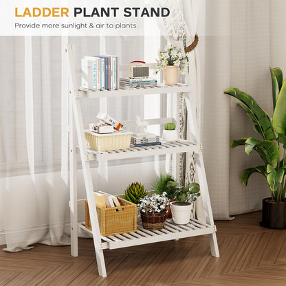 oakvivo Bamboo Bookshelf 3-Tier Ladder Shelf, 39.4” Freestanding Open Bookcase Book Shelf Bathroom Storage Shelf Unit Plant Stand for Small Space, Living Room, Bedroom, Home Office, White