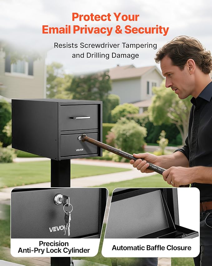VEVOR Post Mount Mailbox, Anti-Pry & Anti-Theft Mailboxes for Outside, Heavy Duty Lockable Mail Box with Magnetic Door, Weather-Resistant Metal Post Box for House Outside 21.06 x 10.63 x 11.22 in