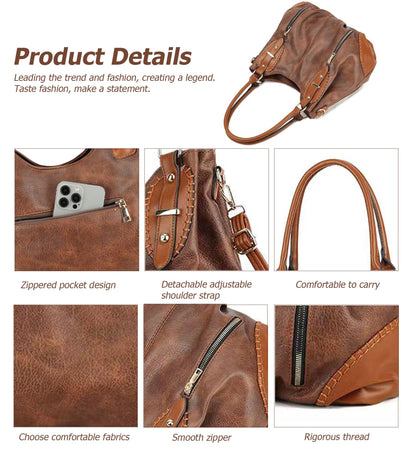 myfriday Vintage Large Leather Tote Handbags for Women, Soft Hobo Shoulder Bag Satchel Purse with Adjustable Strap