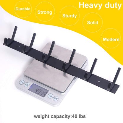 WEBI Coat Rack Wall Mounted,17-1/8 Inch Coat Hooks for Hanging Coats,Heavy Duty Metal Hook Rack Rail with 6 Double Dual Hooks Coat Hanger Wall Mount for Clothes Jacket,Black,2 Packs
