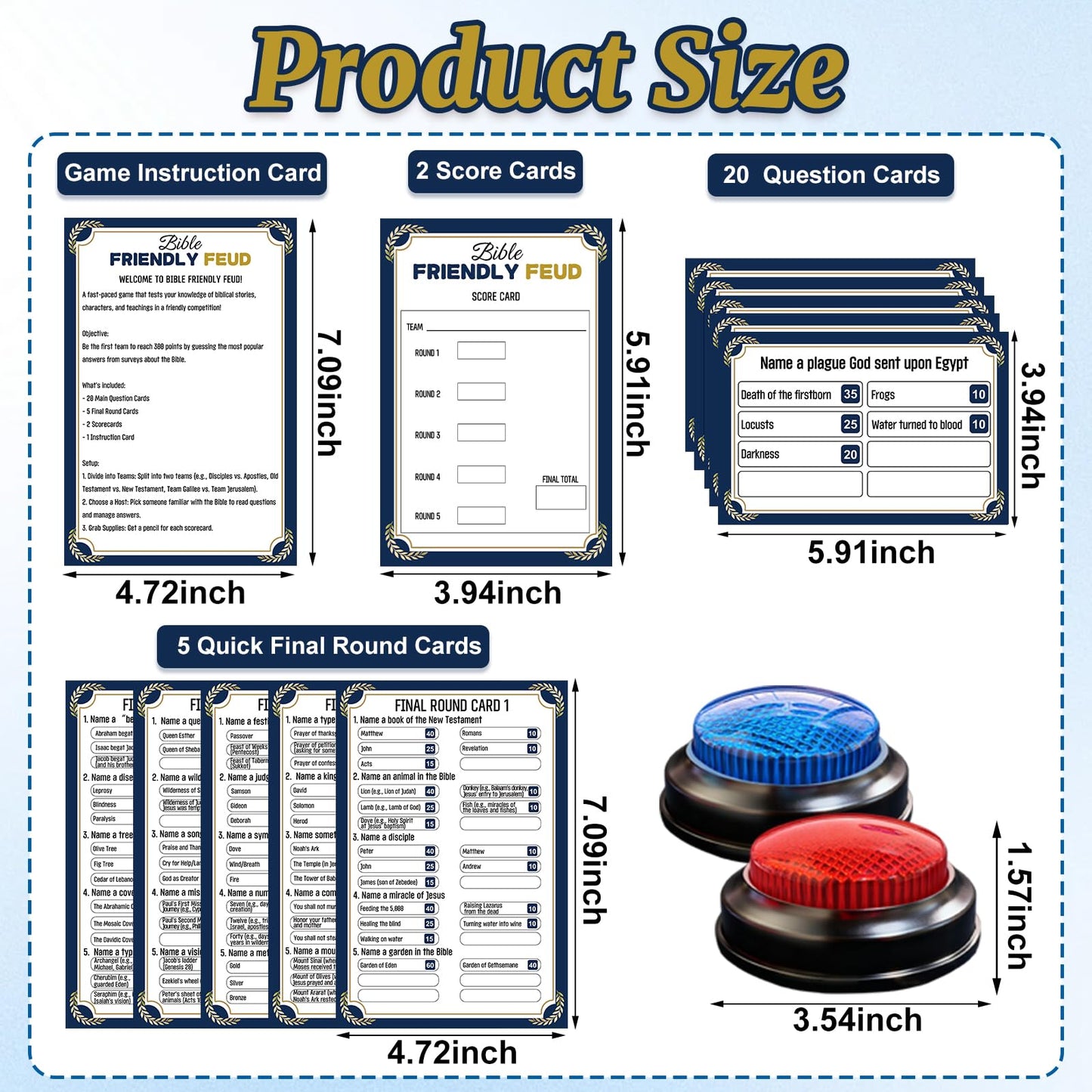 Christian Bible Family Feud Game with 2 Buzzers for Trivia Games, Religious Card Game Set for Church Groups, Easter Party & Family Game Night, Fun Bible Games for Adults and Family Team Building