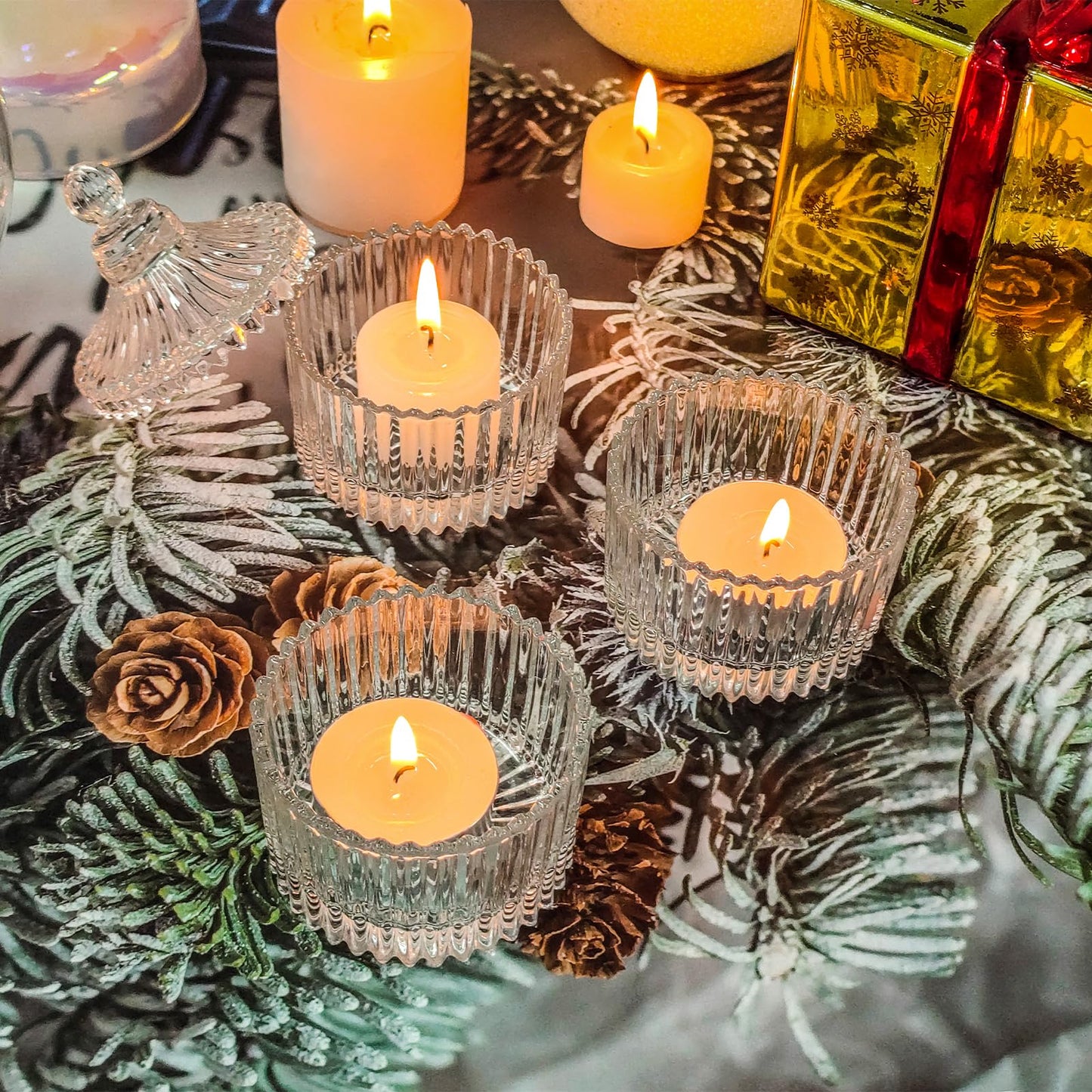 Votive Candle Holders Set of 16, Glass Candle Jars with Lids, Tealight Candle Holder for Wedding, Table Centerpiece, Home Decor