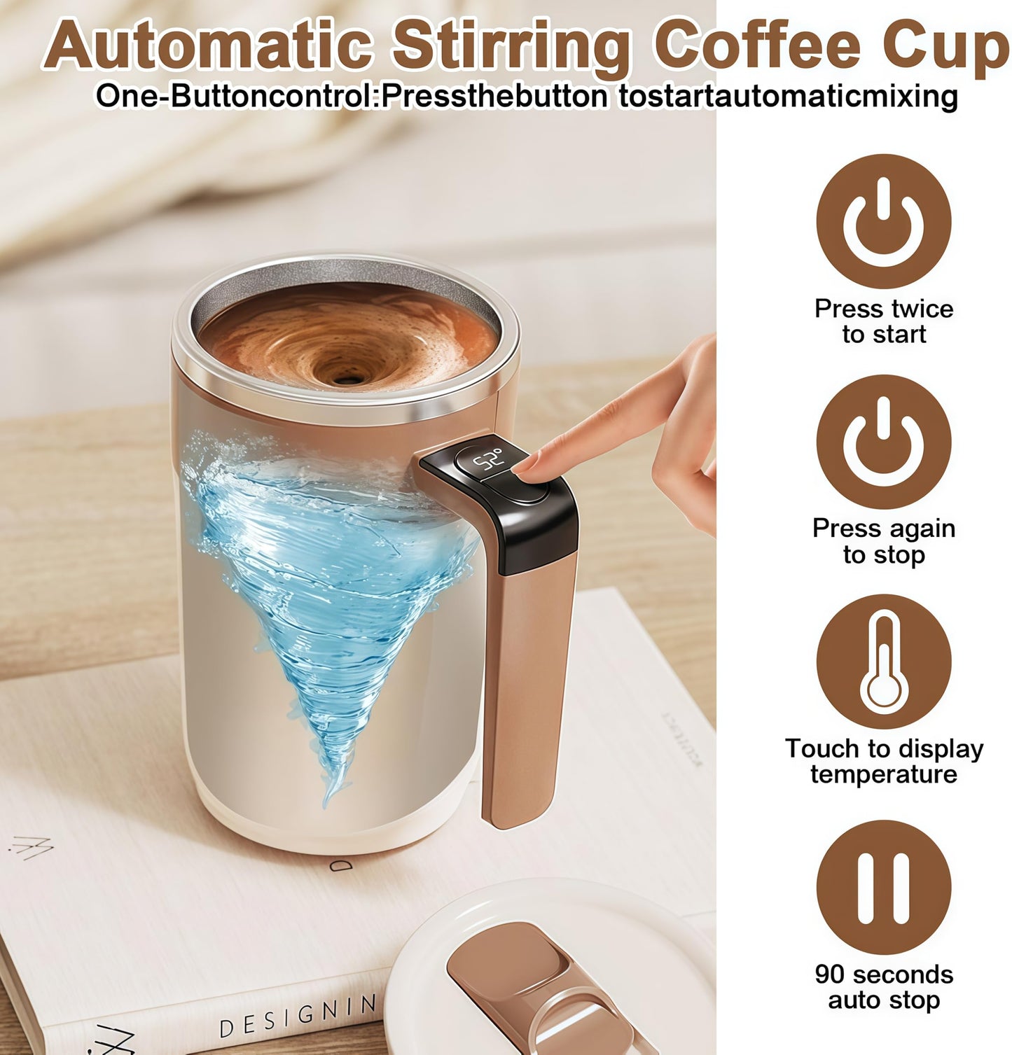 Lanchic Self Stirring Mug,Self Stirring Coffee Mug,Suitable for Coffee, Milk, Cocoa and Other Beverages (Black)