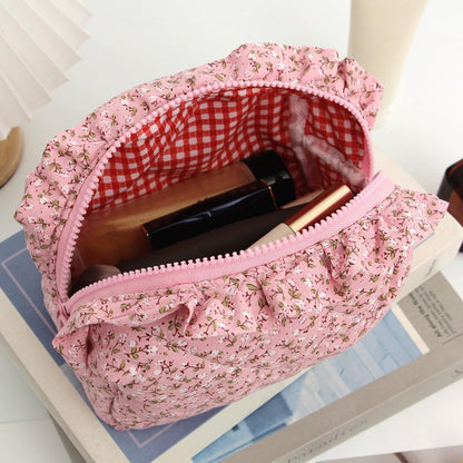 Annpro Cute Makeup Bag Travel Cosmetic Bag for Women,Small Floral Organizer Toiletry Bag Make Up Bags,Coquette Aesthetic Bowknot Toiletry Bag,Soft Cotton Cloth Travel Toiletry Bag (01 Rose Pink)