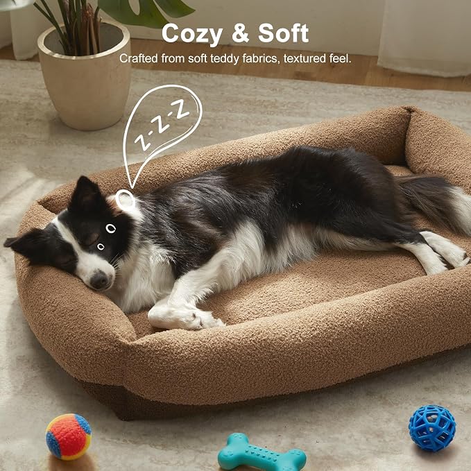 FURTIME Washable Dog Bed Medium Large Size Dogs, Rectangle Comfy Fluffy Pet Bed, Removable Zipper Cover Machine Wash, Soft Orthopedic Bed Durable Pet Cuddler with Anti-Slip Bottom,30"x24"x8",Brown