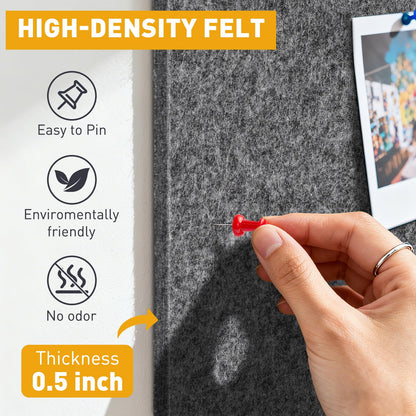 QUEENLINK Large Cork Board 36"x24", 6-Pack Self-Adhesive Felt Bulletin Board Tiles with 60 Push Pins, Square Felt Wall Panels Pin Board Tack Board Wall Organizer for Home Office Decor, Grey