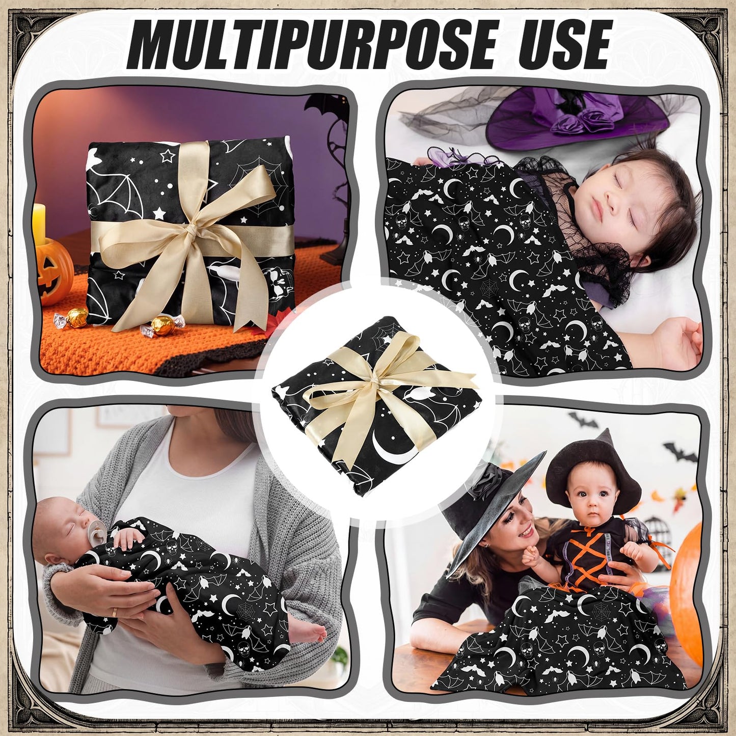 Gilprop Halloween Gothic Baby Blanket Soft Bat Moon Flannel Newborn Gothic Throw Blanket Goth Stuff for Newborn Girls Boys Nursery Halloween Bedroom Sofa Crib Decor 40 x 30 Inch