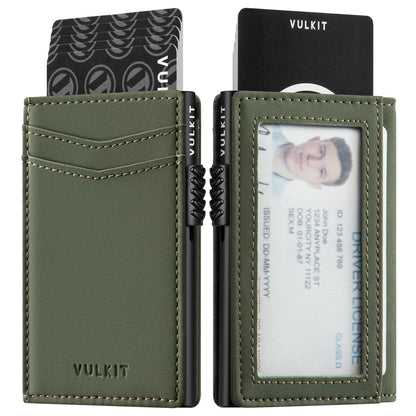 VULKIT Men's Wallet with ID Window Premium Leather Wallets RFID Blocking Minimalist Wallet Pop Up Card Holder Magnetic Closure