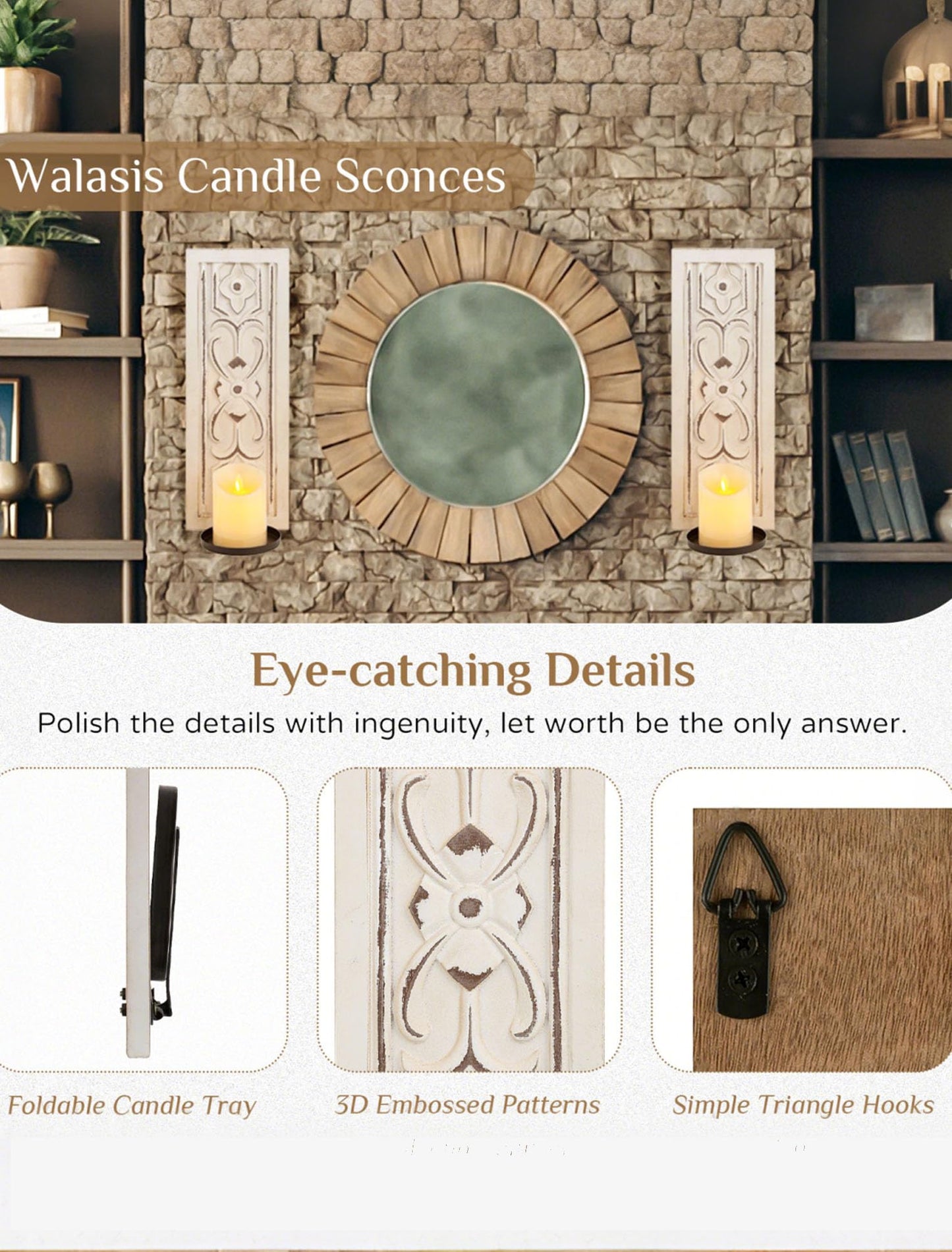 Walasis Rustic Farmhouse Candle Sconces Wall Decor Set of 2