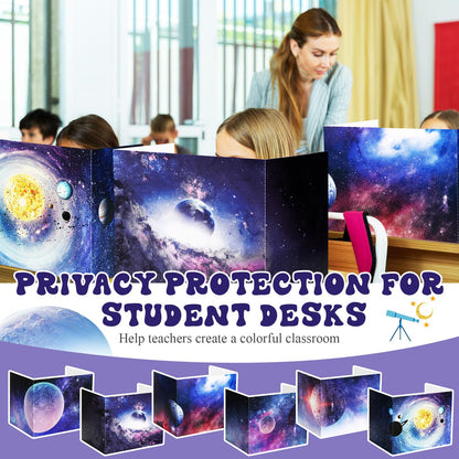 SATINIOR 24 Pcs Privacy Folders for Students, Desk Dividers for Classroom Testing, Trifold Cardboard Privacy Boards, Study Carrels Panel School Teacher Supplies(Galaxy Style,Purple)