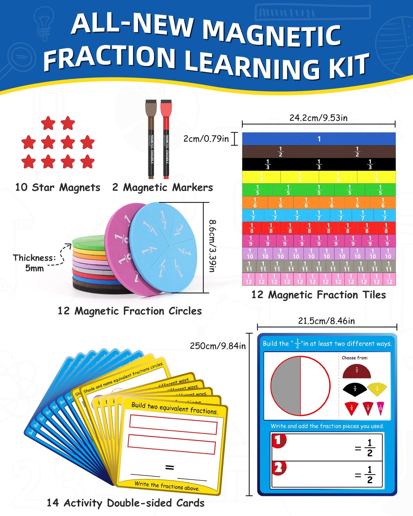 Gotoofun Magnetic Fraction Tiles & Fraction Circles Activity Classroom Set Math Manipulatives Educational Puzzle for Elementary School Fraction Magnets & Resources Montessori Learning Toys