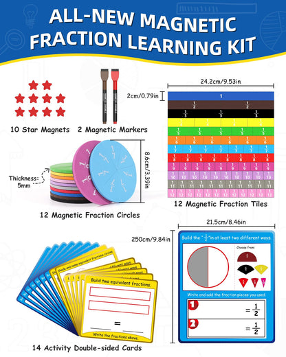 Gotoofun Magnetic Fraction Tiles & Fraction Circles Activity Classroom Set Math Manipulatives Educational Puzzle for Elementary School Fraction Magnets & Resources Montessori Learning Toys