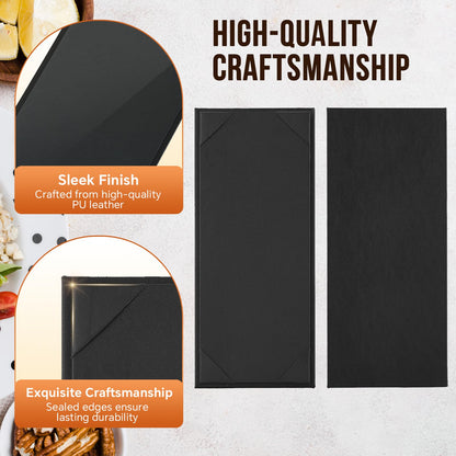MYFULLY Restaurant Menu Holders 4.25" x 11", 12 Pack Black PU Leather Single Panel Menu Covers with Angled Corners for Restaurant, Bar, Coffee Shop, Wine List (1 View)