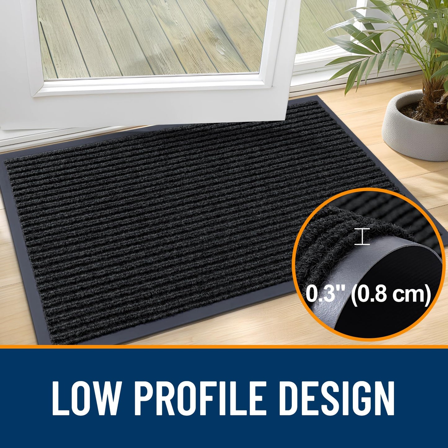 OLANLY Front Door Mat Indoor Outdoor Entrance, Waterproof Heavy Duty Doormat, Fade Resistant, Low Profile, Easy Clean Patio Porch Welcome Floor Mats for Entry, 35x23, Black