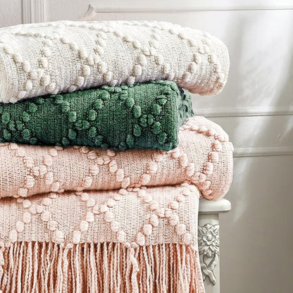 BOURINA Beige Throw Blanket 50 x70 Inches Jacquard Argyle Throw Textured Solid Soft Throws and Blankets for Sofa or Bed Knitted Decorative Blanket