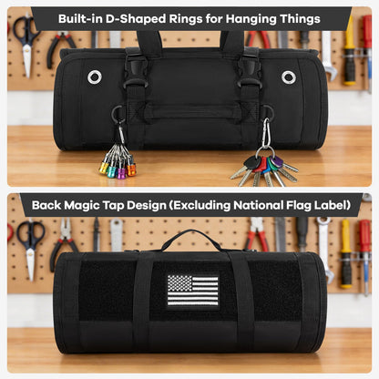 ANILD Roll Up Tool Bag Organizer, Heavy Duty Portable Tool Roll Organizer Bag with 2 Detachable Pouches, Father’s Day Gift, Gifts for Men, Electrician, Mechanic& Hobbyist (Black, Large)