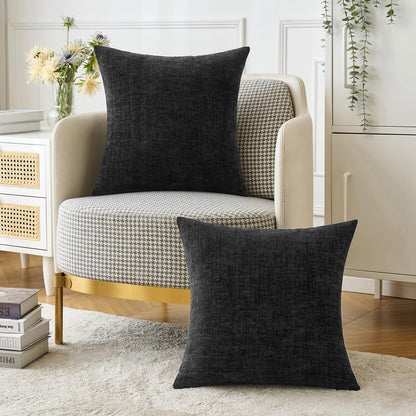MIULEE Halloween Pack of 2 Couch Throw Pillow Covers 18x18 Inch Soft Black Chenille Pillow Covers for Sofa Living Room Solid Dyed Pillow Cases