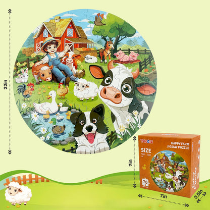 TALGIC Puzzles for Kids Ages 4-6, 70 Piece Round Floor Puzzles for Kids Ages 3-5 with Animals & Barn, Popular Educational Toys & Gift for 3 4 5 6 7 8 9 10