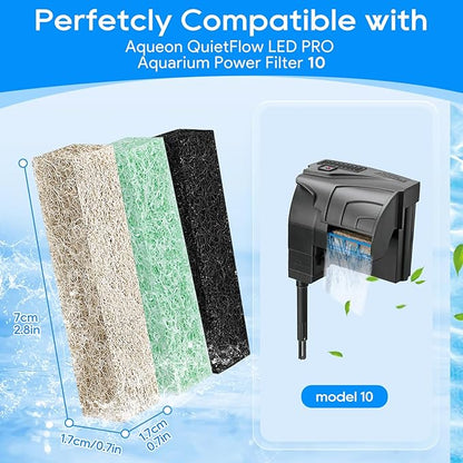 12PCS Ammonia & Phosphate & Carbon Reducer Filter Pads Compatible with Aqueon Filter 10 LED PRO, Replacement Filter Cartridges for SmartClean Aquarium Fish Tank Power Filter, 4+4+4 Mixed Pack