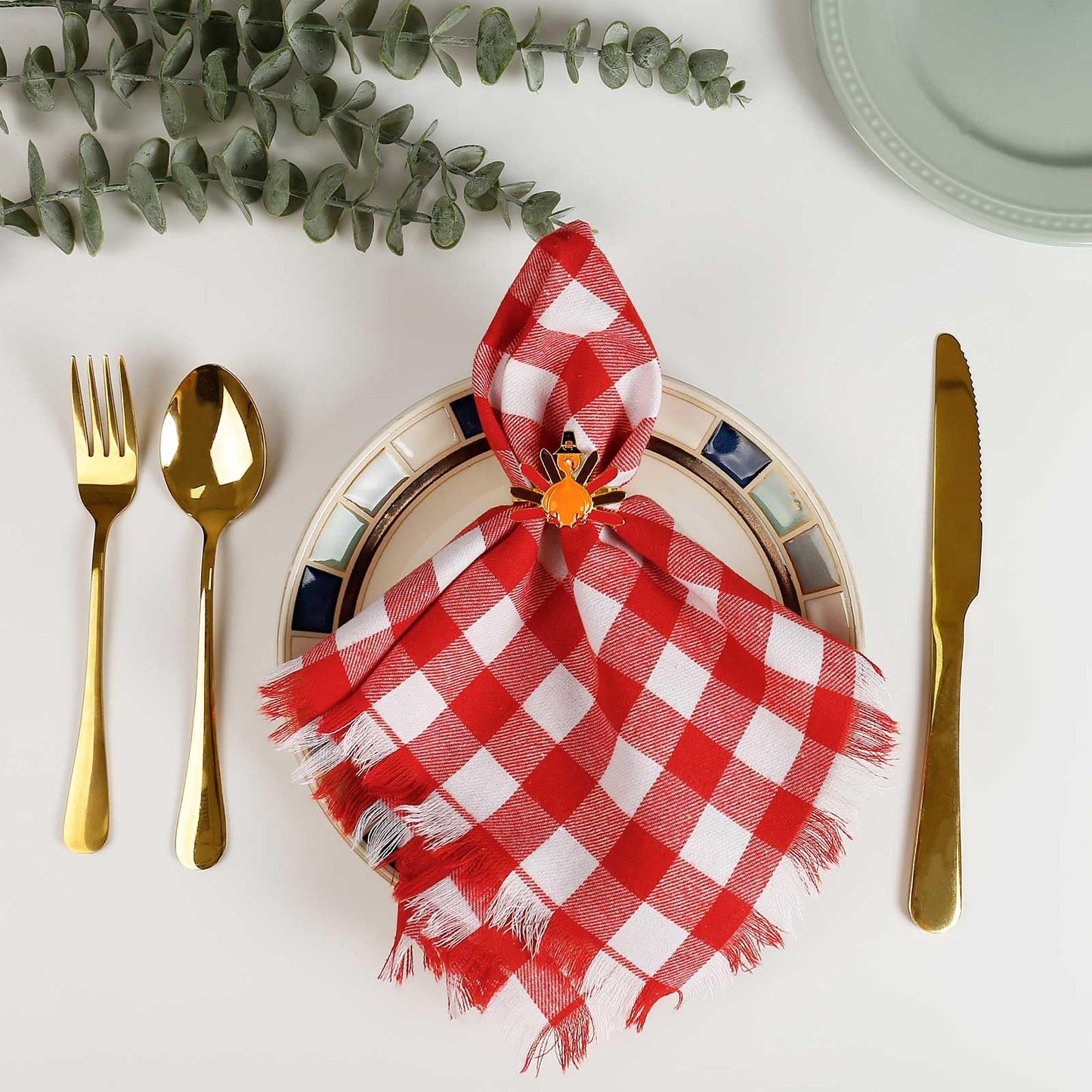 Red White Plaid Cloth Napkins with Fringe Set of 8, Buffalo Checkered Cotton Napkins Washable, Oversized Gingham Napkins, Christmas Dinner Napkins for Wedding, Parties, Thanksgiving, Dinner Decor