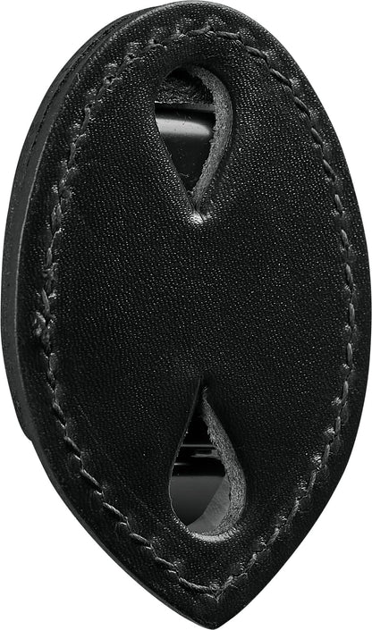 JAY-PEE Teardrop Leather Badge Holder with Belt Clip, Tactical Black Leather Carrier with Hook and Loop Closure, Belt Mounted Law Enforcement Badge Holder, Security Duty Gear Accessory, Made in USA