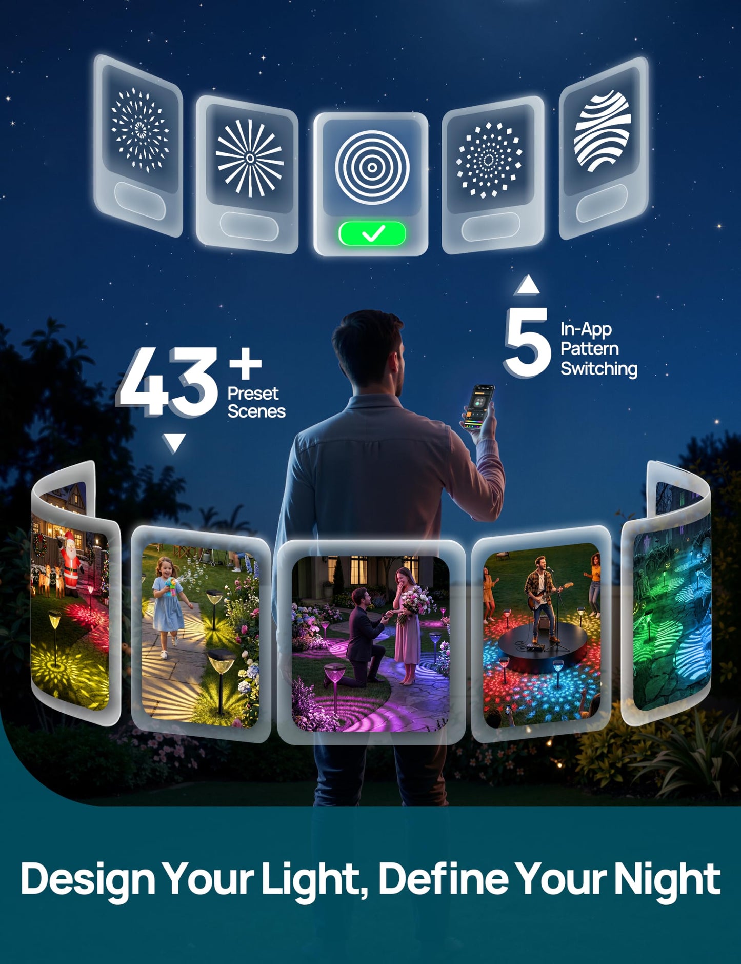 Linkind Smart Solar Pathway Lights SP6, App/Voice Control Solar Lights Outdoor Waterproof, 43+ Preset Scenes, Cool/Warm White/Color-Changing Outdoor Garden Lights for Yard, Patio, 4 Pack