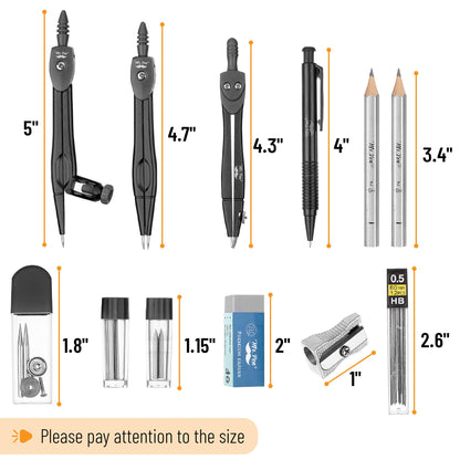 Mr. Pen- Geometry Set, 15 pcs, Black, 6 Inch Swing Arm Protractor, Divider, Set Squares, Ruler, Compasses and Protractor
