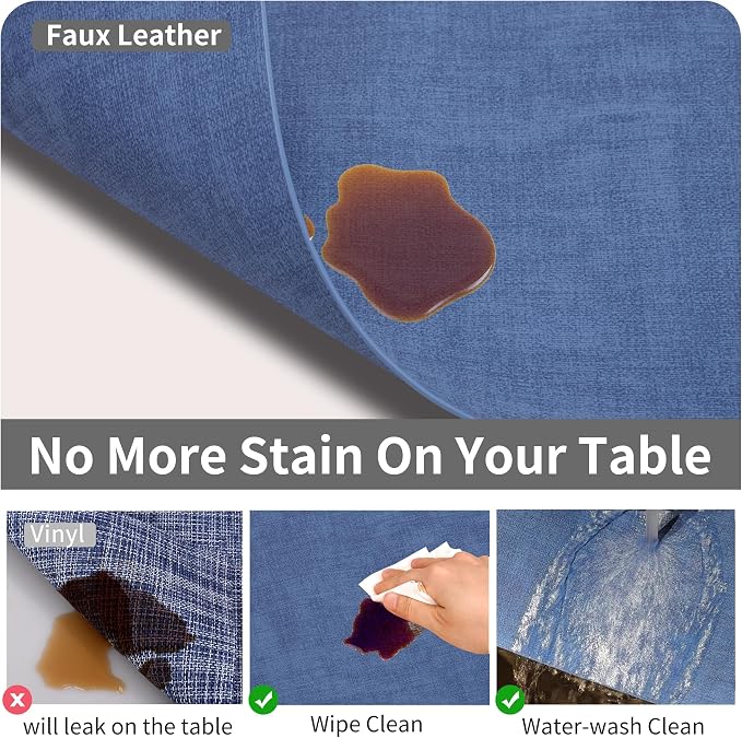Maxpearl Faux Leather Placemats Set of 6 - Waterproof - Wipe Clean - Heat Resistant - Anti Slip Dining Table Place Mats, Suitable for Indoor & Outdoor Use, 17’’×12’’, Navy Blue