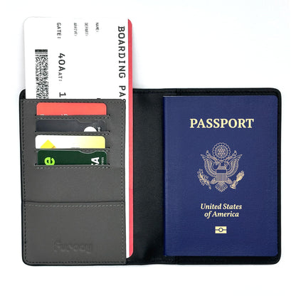 Slim Nappa Leather RFID blocking Passport Cover for Men and Women (Black/Gray)
