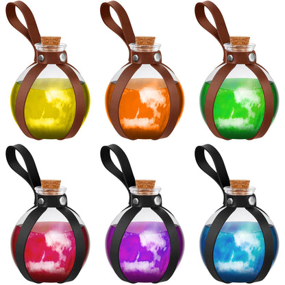 Patelai 6 Pcs Halloween Glass Potion Bottles with Belt Cork Renaissance Witch Costume Accessories Witch Props Potion Bottle for Halloween Party Decor Cosplay DIY Crafts Gift (Black,Brown)