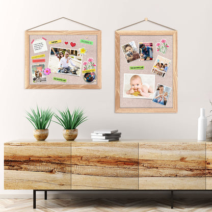 Teling 6 Pack Wood Bulletin Boards with Linen 12''x 16'' Cork Board for Walls with 60 Pushpin Decorative Wood Framed Display for Classroom School Office Bedroom (Brown)