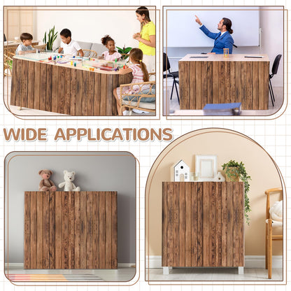 6FT Brown Wood Table Skirt Teacher Desk Skirt Classroom Table Cover for Back to School Decor Classroom Tables Cloths for First Day of School Supplies Office Bookcase Cabinet Decorations