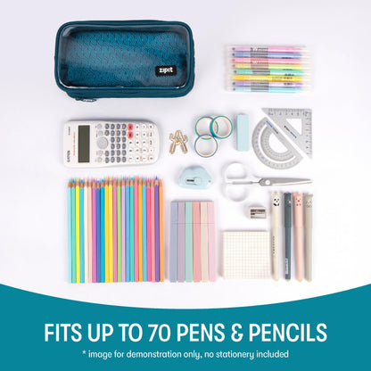 ZIPIT Half & Half Pencil Case, 3 Compartment Zipper Pouch for School, Stationery Bag for Teen Girls Boys and Adults, Teal