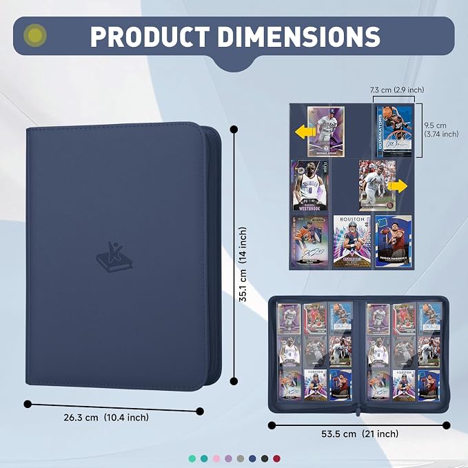 Trading Card Binder 9 Pocket, 360 Pockets Double-Sided Card Album, Premium PU Leather Zipper Card Holder for MTG, TCG, Sports & Game Cards, Must-Have for Collectors（Navy Blue）