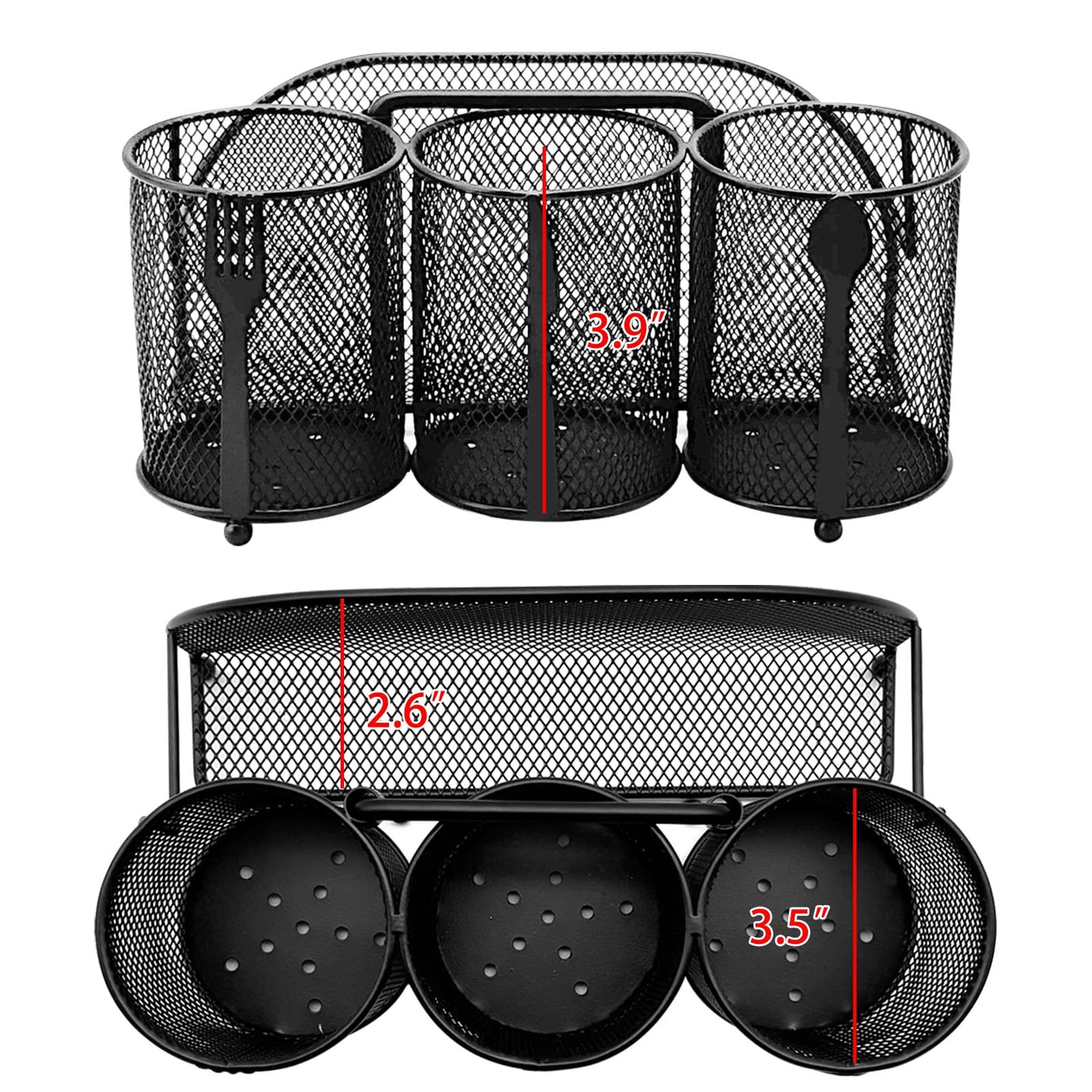 ETlanding Silverware Organizer Utensil Caddy - 4 Compartment Metal Cutlery Holder Flatware Storage Basket Fork Spoon Napkin Paper Plate Kitchen Countertop Party Picnic Camping Buffet Outdoor (Black)