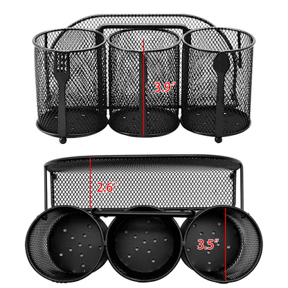 ETlanding Silverware Organizer Utensil Caddy - 4 Compartment Metal Cutlery Holder Flatware Storage Basket Fork Spoon Napkin Paper Plate Kitchen Countertop Party Picnic Camping Buffet Outdoor (Black)