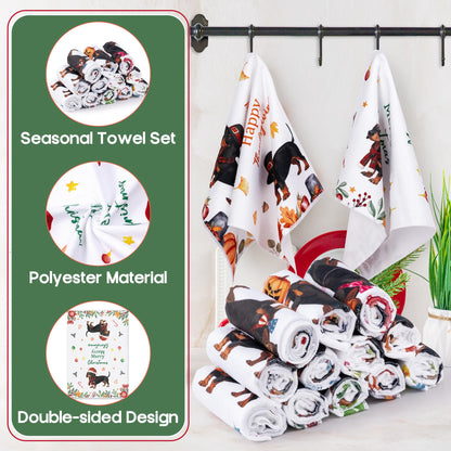 WATINC Seasonal Kitchen Hand Towels - 12pcs Dish Tea Towel Set for Home Kitchen Bathroom Holiday Decorative, Fun Wash Cloth Dishcloth for Summer Fall 4th of July Halloween Decor Gift (Dog Style)