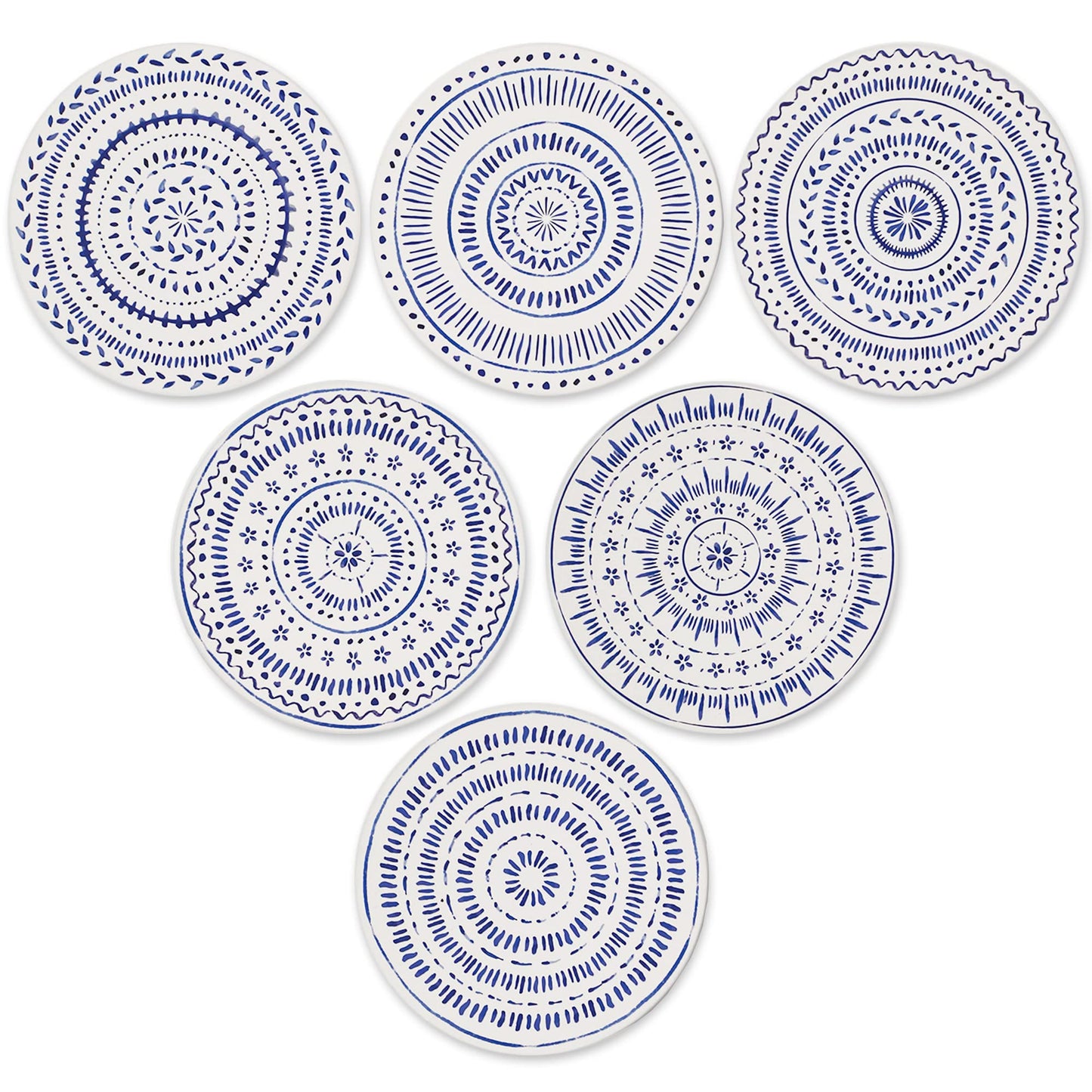 AD Set of 6 Coasters for Drinks Absorbing Round Ceramic Stone Coaster with Cork Base,Tabletop Protection Mat for Mugs and Cups,Office,Kitchen (Nordic Blue)