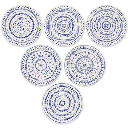 AD Set of 6 Coasters for Drinks Absorbing Round Ceramic Stone Coaster with Cork Base,Tabletop Protection Mat for Mugs and Cups,Office,Kitchen (Nordic Blue)