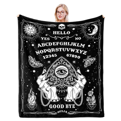 Solzien Ouija Board Blanket 50"x60", Goth Witchy Birthday Gifts for Women/Men, Gothic Skeleton Skull Ouija Board Decor, Halloween Christmas Decorations, Spooky Gifts, Halloween Gothic Throw Blanket
