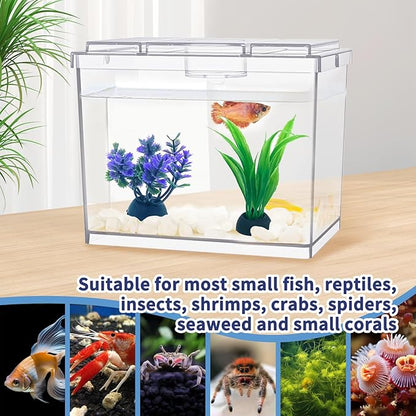 MoonOrange Mini Betta Fish Tank, Small Fish Bowl for Temporary Space, 0.2 Gallon Stackable Cube Tank with Artificial Plants and Gravels for Small Fish, Insect, Shrimp, Crab, Spider. (Pack-1)