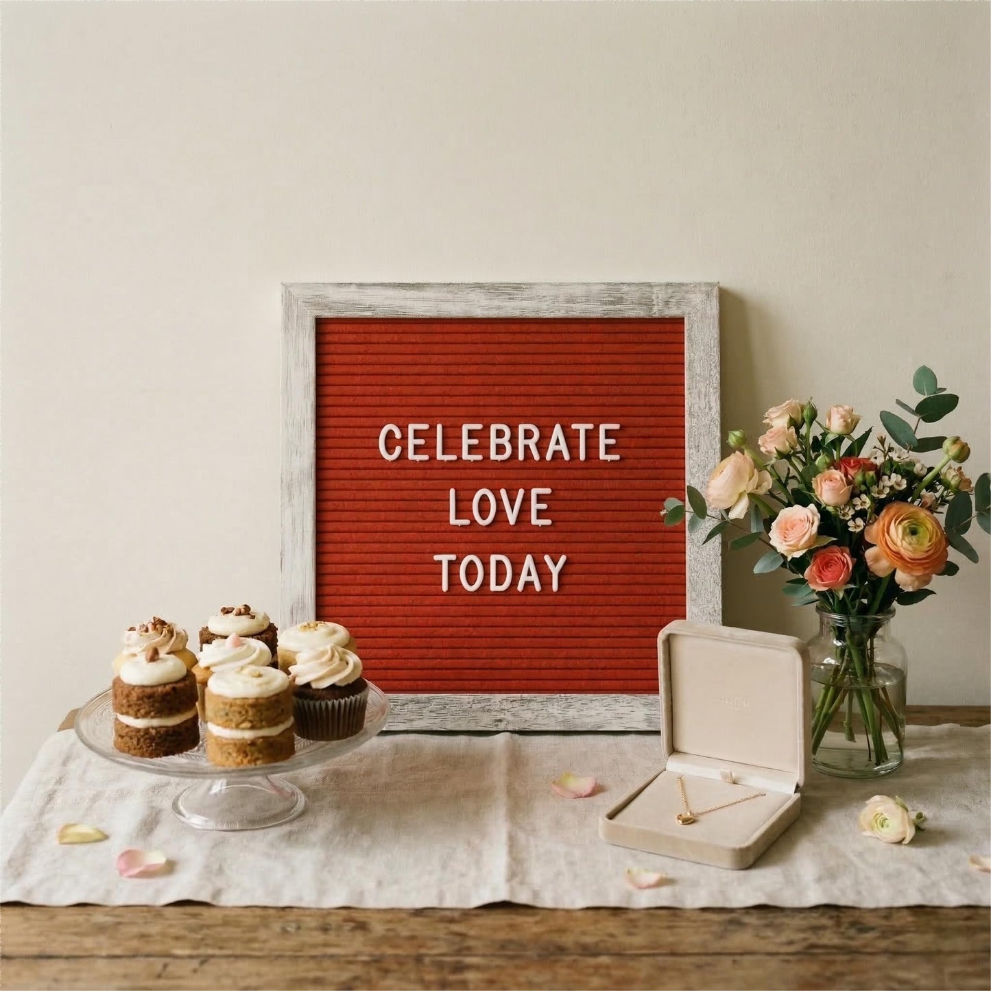 C CRYSTAL LEMON Rustic Red Felt Letter Board 10x10 Inch, 336 Letters Numbers and Symbols, Changeable Wooden Message Board with Wall Mount and Display Stand