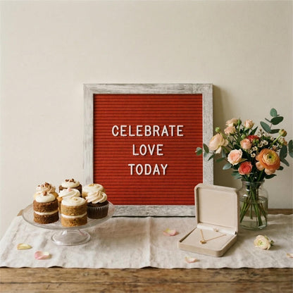 C CRYSTAL LEMON Rustic Red Felt Letter Board 10x10 Inch, 336 Letters Numbers and Symbols, Changeable Wooden Message Board with Wall Mount and Display Stand