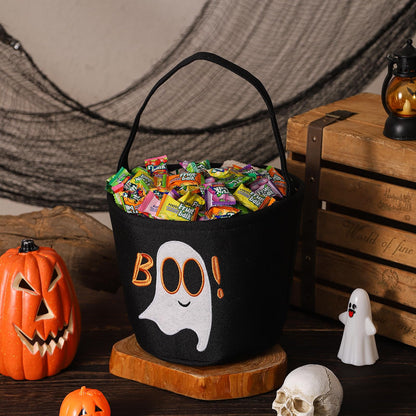 Halloween Bucket Halloween Basket for Kids, Trick or Treat Bags with Embroidery Foldable Candy Buckets Pumpkin Bucket Candies Basket with Handle for Party Decorations, (Black)