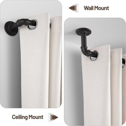 Zeerobee Curtain Rods for Windows 32 to 48, 1 Inch Industrial Wrap Around Black Curtain Rod, Indoor/Outdoor Room Divider Adjustable Drapery Pole, 32"-48"