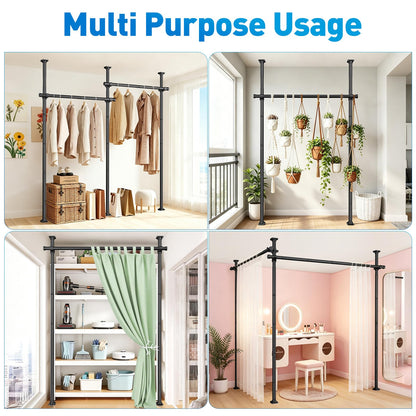 SUNALLY Room Divider Tension Curtain Rod, No Drilling Room Separator for Space Partition, 4-10ft(H) 32-200inch(W) Adjustable Heavy Duty Temporary Wall Divider Floor to Ceiling Tension Rod, Black