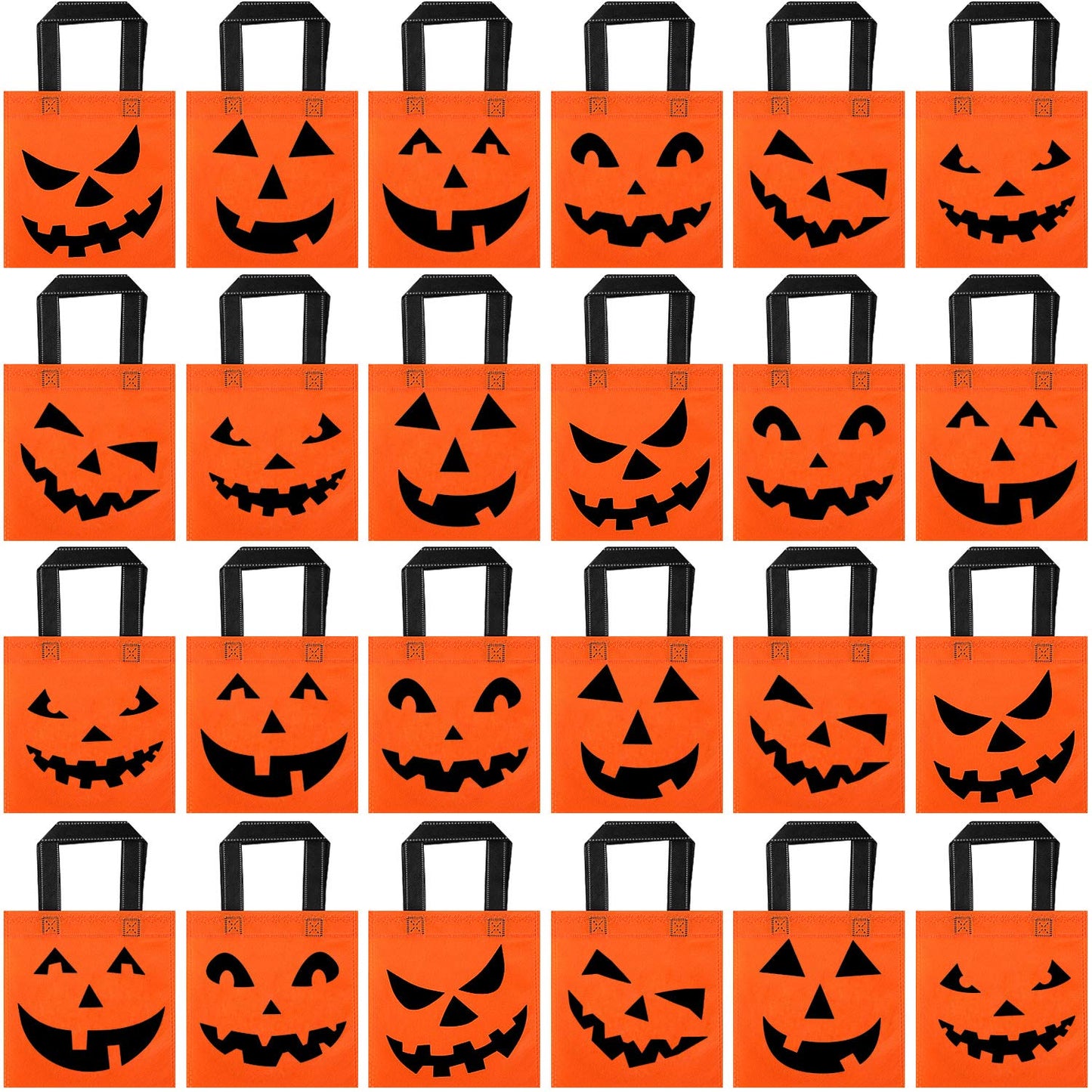 Boao 24 Pieces Halloween lantern Pumpkin Tote Bags, 8 by 8 Inches Non woven Candy Goody Bags for Halloween Party Favors Supplies